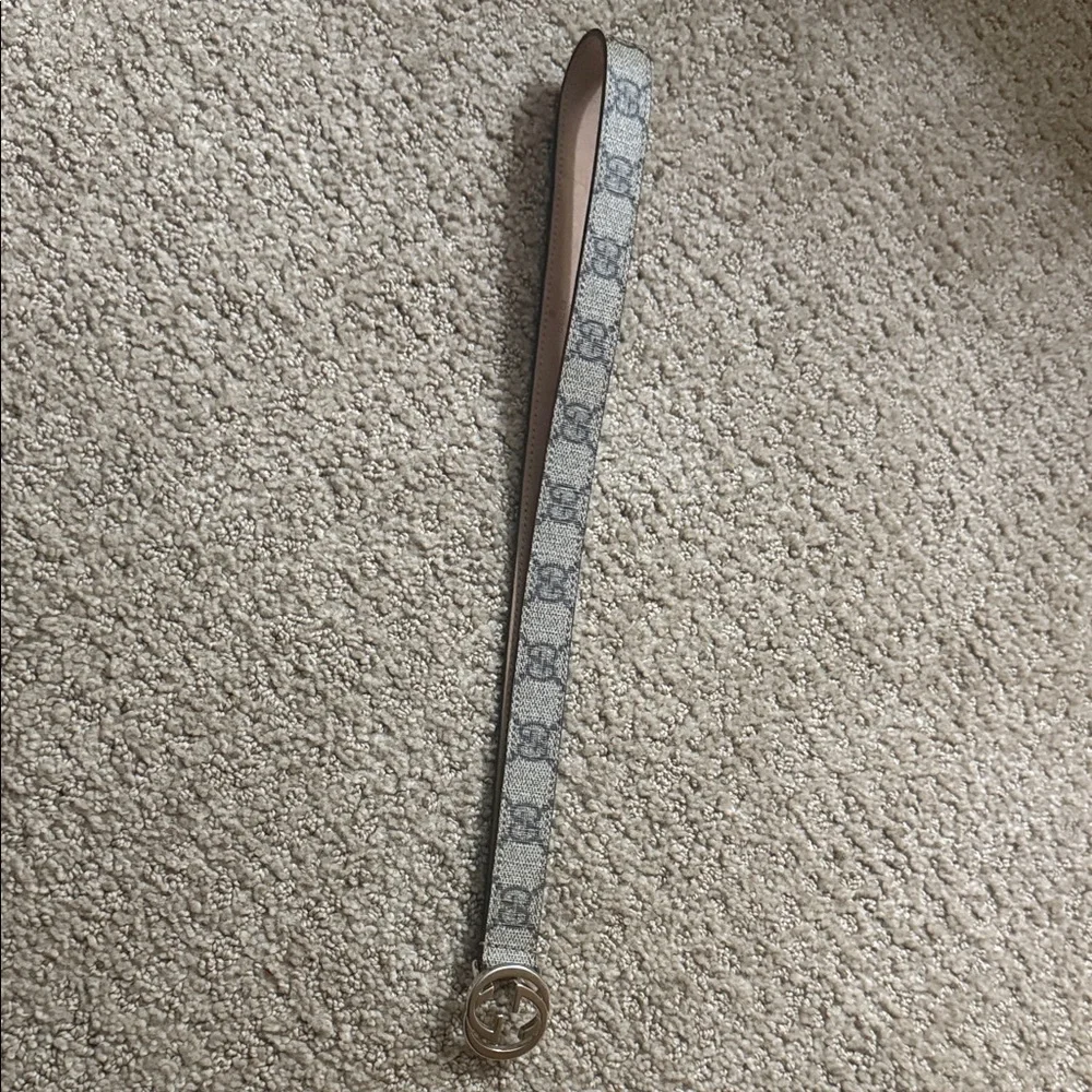 Designer Monogram Belt with Gold Buckle (Gucci)